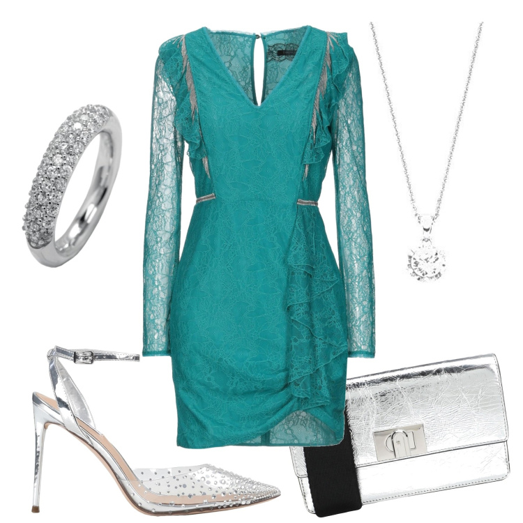 Outfit donna - Oui. Stile Chic per Cerimonia. Abbinamento con décolleté, vestiti corti, borse a tracolla, ciondoli, anelli.