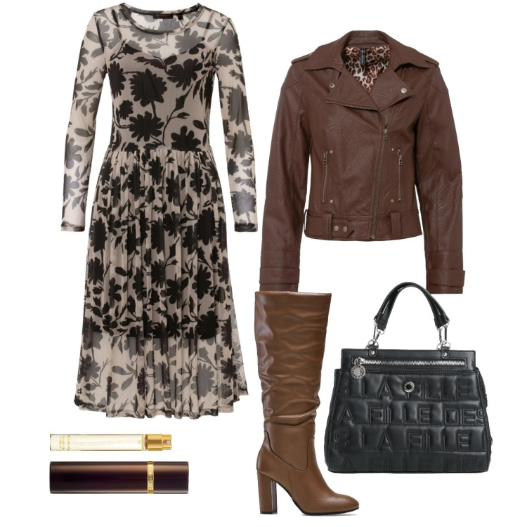 Outfit donna - Casual in brown. Stile Casual per Tutti i giorni. Abbinamento con borse a mano, vestiti, stivali, giacche, profumi.