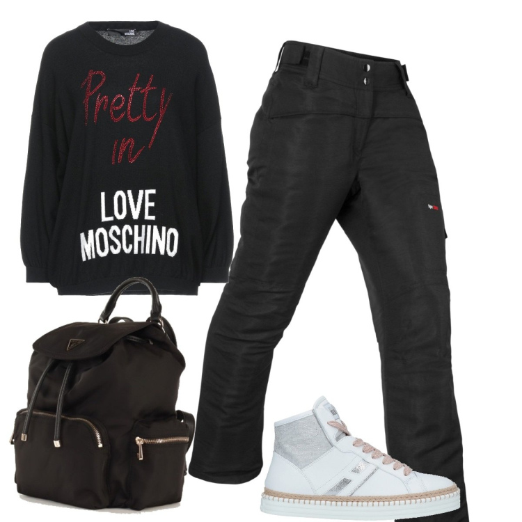 Outfit donna - La felpa Moschino. Stile Casual per Tutti i giorni. Abbinamento con sneakers, pullovers, pantaloni, zaini.
