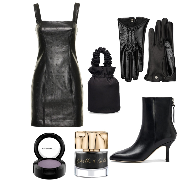 Outfit donna - Halloween lady. Stile Sexy per Serata fuori. Abbinamento con ombretti, smalti, vestiti, stivaletti, guanti, borse a mano.