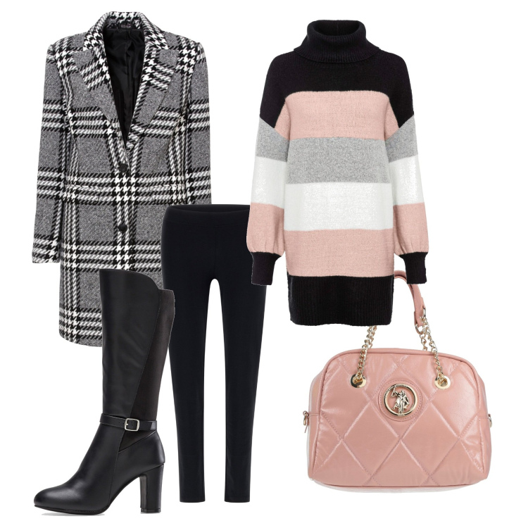 Outfit donna - Total look #1451859. Stile Casual chic per Ufficio. Abbinamento con maglieria, cappotti, stivali, borse a mano, leggings.