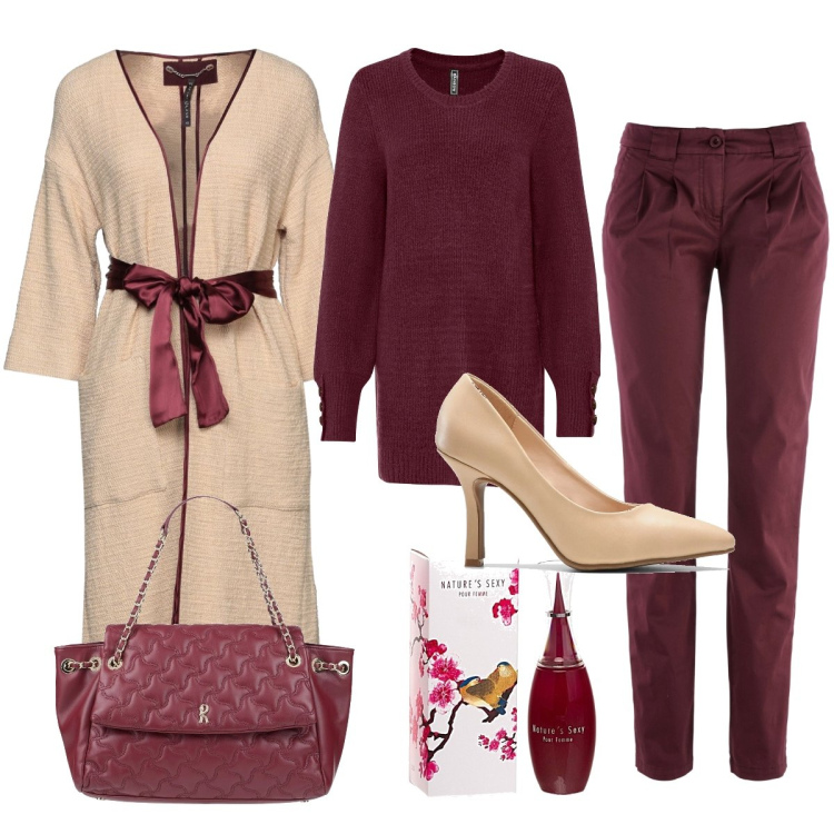 Outfit donna - Total look #1451885. Stile Glamour per Tutti i giorni. Abbinamento con maglieria, pantaloni chino, décolleté, cappotti, borse a mano, profumi.