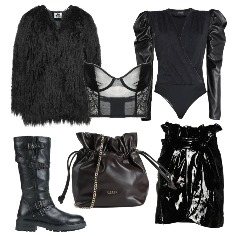Outfit donna - Scary and sexy. Stile Sexy per Serata fuori. Abbinamento con minigonne, cappotti, stivali, bluse, borse a tracolla, reggiseni.