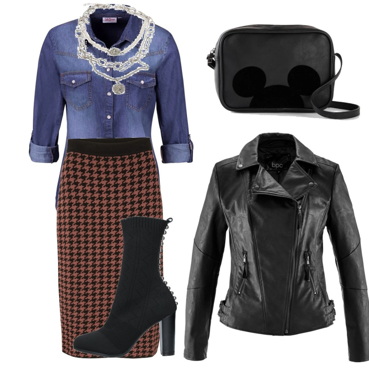 Outfit donna - Total look #1451963. Stile Glamour per Tutti i giorni. Abbinamento con stivaletti, camicie, blazer, gonne, borse a tracolla, ciondoli.