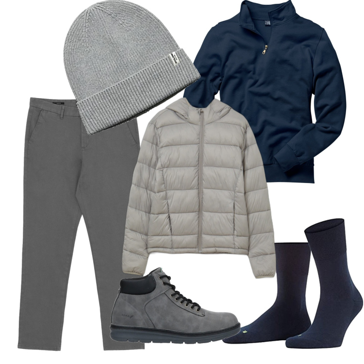 Outfit uomo - Tra sporty ed elegante. Stile Trendy per Tutti i giorni. Abbinamento con felpe, stivali e stivaletti, pantaloni chino, giacche, calzini, berretti.