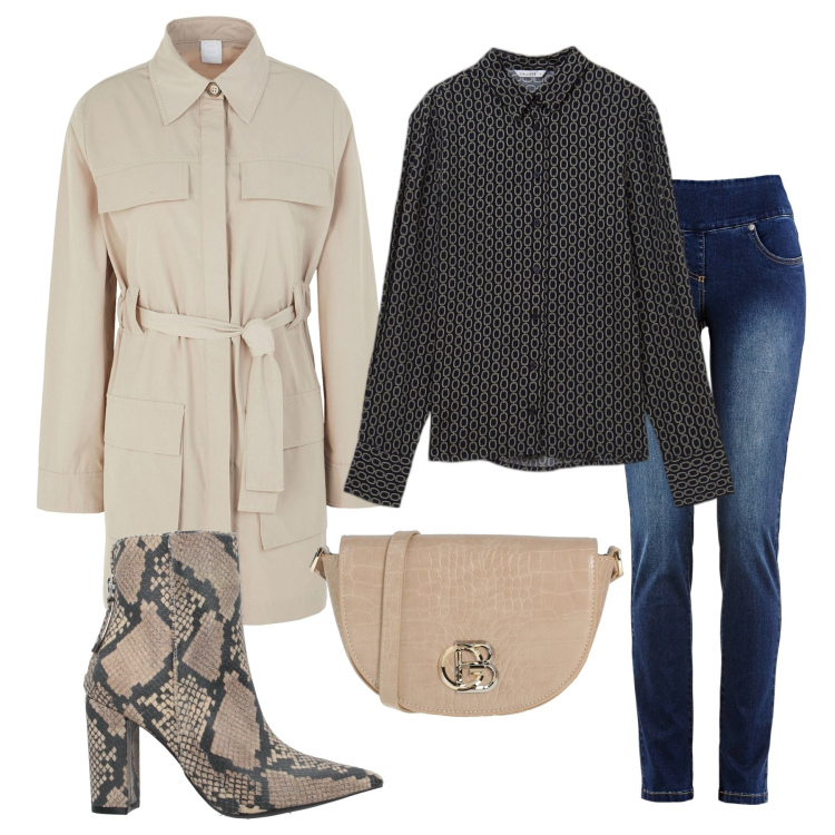 Outfit donna - Casual #18396. Stile Casual per Tutti i giorni. Abbinamento con jeans slim fit, stivaletti, trench, borse a tracolla, camicie.