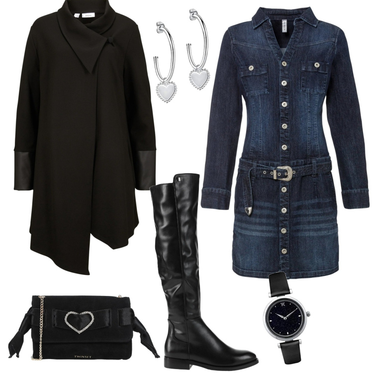 Outfit donna - Cuissardes per tutti i giorni. Stile Casual chic per Tutti i giorni. Abbinamento con vestiti, cardigans, stivali, borse a tracolla, orologi, orecchini.