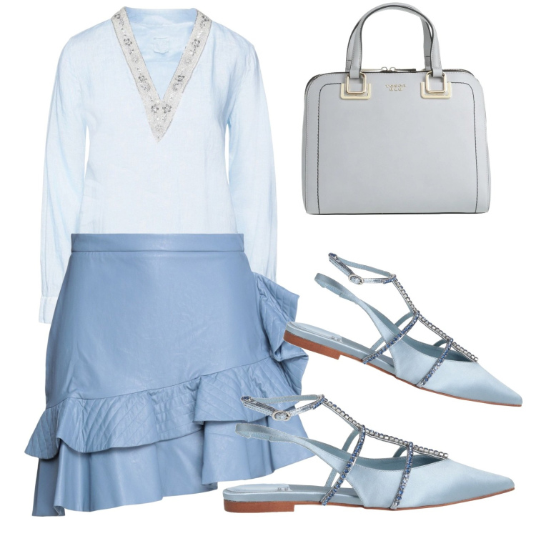 Outfit donna - Azzurro. Stile Vintage retrò per Serata fuori. Abbinamento con ballerine, minigonne, bluse, borse a mano.