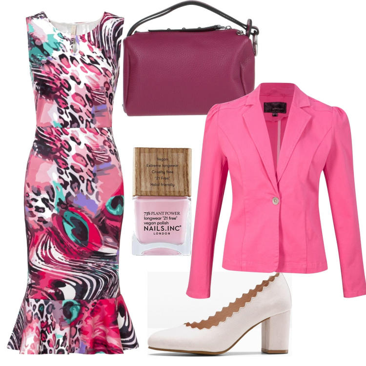 Outfit donna - Allegra serata. Stile Glamour per Serata fuori. Abbinamento con borse a mano, camicie a manica corta, vestiti midi/longuette, décolleté, smalti.