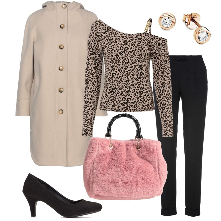 Outfit donna - La borsa teddy. Stile Bon Ton per Serata fuori. Abbinamento con pantaloni, décolleté, maglieria, cappotti, borse a mano, orecchini.