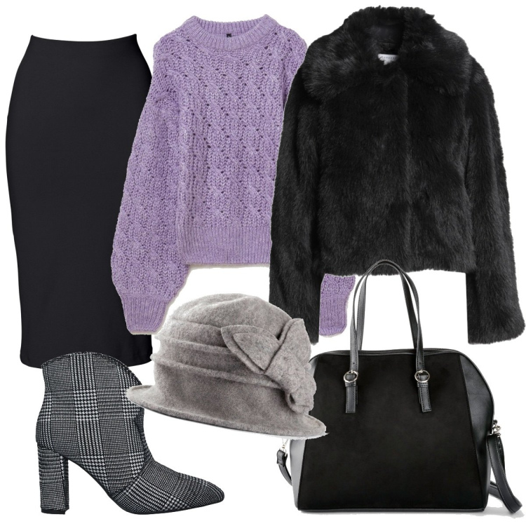 Outfit donna - Gusto retrò. Stile Vintage retrò per Ufficio. Abbinamento con gonne longuette, cappelli con visiera, borse a mano, stivaletti, cappotti, maglieria.