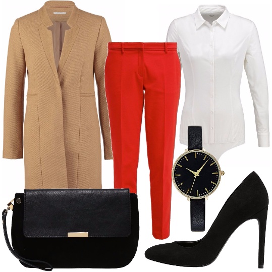 Outfit donna - Cappotto camel. Stile Basic per Ufficio.