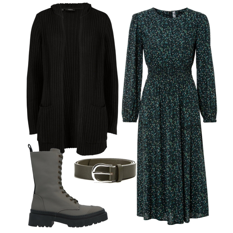 Outfit donna - Total look #1453144. Stile Casual chic per Ufficio. Abbinamento con vestiti midi/longuette, cardigans, stivaletti, cinture.