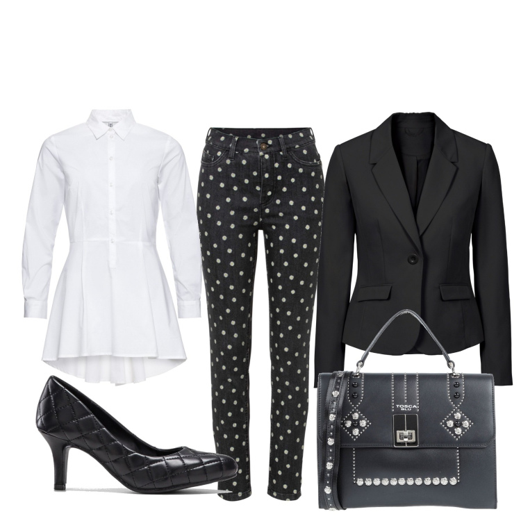 Outfit donna - Total look #1453154. Stile Bon Ton per Serata fuori. Abbinamento con camicie, blazer, jeans skinny, décolleté, borse a mano.