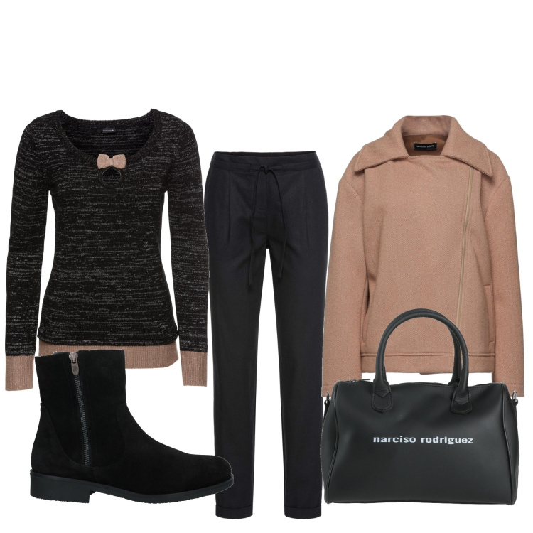 Outfit donna - Total look #1453185. Stile Basic per Tutti i giorni. Abbinamento con borse a mano, giacche, stivaletti, maglieria, pantaloni.
