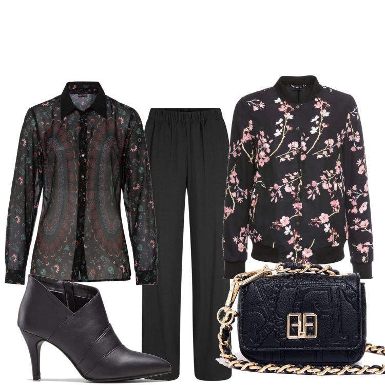 Outfit donna - Total look #1453193. Stile Bon Ton per Serata fuori. Abbinamento con bomber, bluse, pantaloni, stivaletti, marsupi.
