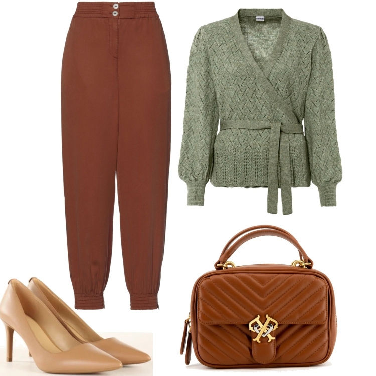 Outfit donna - Curvy petite Autumn mood. Stile Basic per Tutti i giorni. look ideale per Petite. Abbinamento con maglieria, pantaloni, borse a tracolla, décolleté.