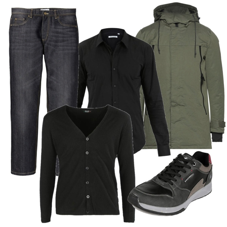 Outfit uomo - Il giaccone sportivo. Stile Casual per Tutti i giorni. Abbinamento con jeans dritti, cappotti, cardigans, camicie, sneakers.