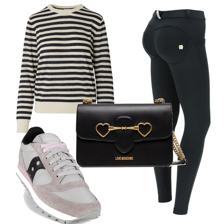 Outfit donna - Total look #1453816. Stile Basic per Tutti i giorni. Abbinamento con sneakers, borse a tracolla, pantaloni skinny, maglieria.