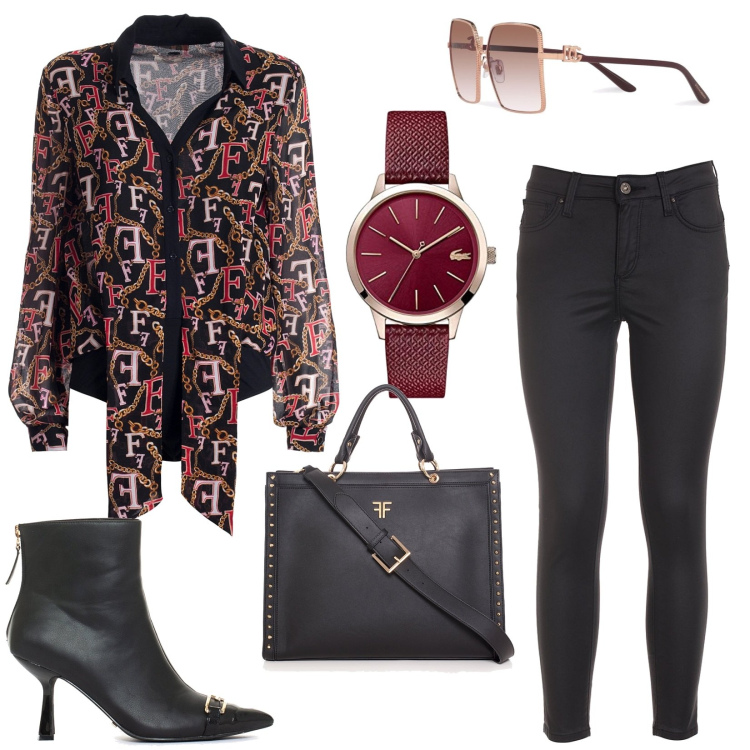 Outfit donna - Total look #1454098. Stile Bon Ton per Serata fuori. Abbinamento con body, borse tote, stivaletti, jeans, occhiali da sole, orologi analogici.