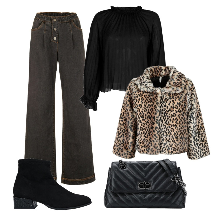 Outfit donna - Jeans+ecopelliccia. Stile Casual chic per Tutti i giorni. Abbinamento con borse a tracolla, stivaletti, ciabatte, giacche, bluse.