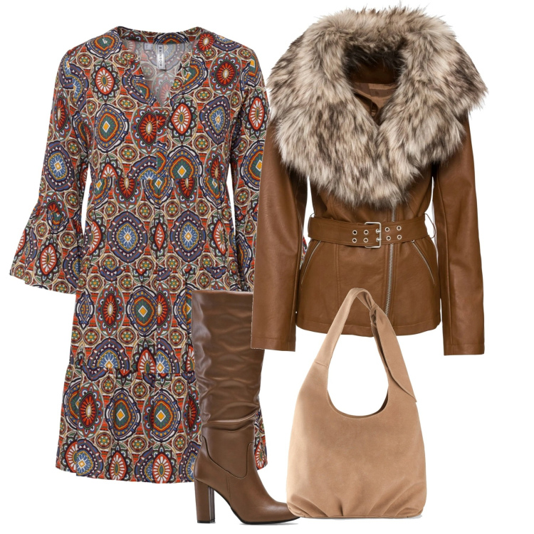 Outfit donna - Marrone mon amour!. Stile Casual chic per Tutti i giorni. Abbinamento con vestiti corti, giacche, stivali, borse a tracolla.