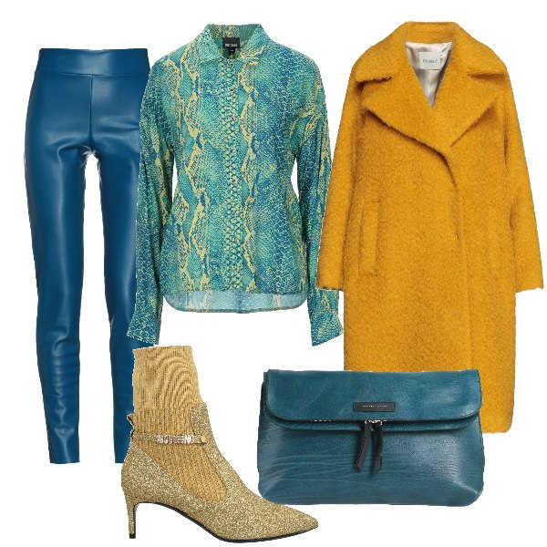 Outfit donna - Total look #1454965. Stile Trendy per Serata fuori. Abbinamento con stivaletti, camicie, pantaloni, cappotti, borse a mano.