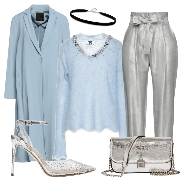 Outfit donna - Modern Cinderella. Stile Glamour per Serata fuori. Abbinamento con décolleté, pullovers, trench, pantaloni, clutch, ciondoli.