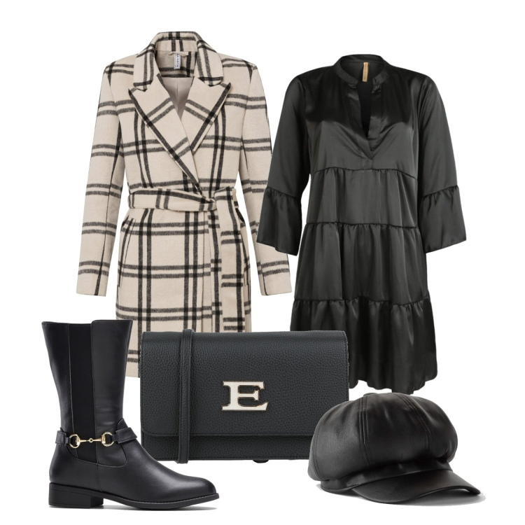 Outfit donna - Cappotto e cappello. Stile Casual chic per Tutti i giorni. Abbinamento con stivali, cappotti, cappelli con visiera, borse a tracolla, vestiti lunghi.