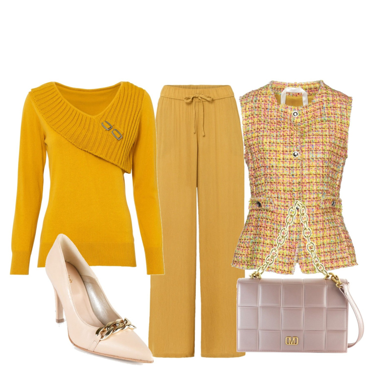 Outfit donna - Nessuna regola. Stile Trendy per Tutti i giorni. Abbinamento con pantaloni, maglieria, blazer, décolleté, borse a tracolla.