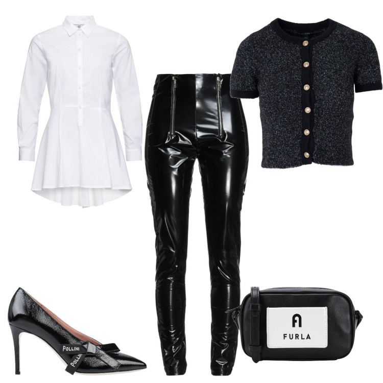 Outfit donna - Total look #1455723. Stile Chic per Tutti i giorni. Abbinamento con camicie, borse a tracolla, pantaloni, décolleté, cardigans.