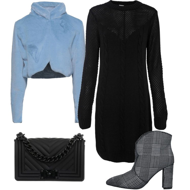 Outfit donna - Seratina fuori. Stile Glamour per Serata fuori. Abbinamento con vestiti, stivaletti, cappotti, borse a tracolla.