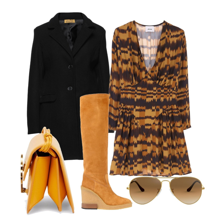 Outfit donna - Ghost outfitter - e saluto tutti. Stile Casual chic per Tutti i giorni. Abbinamento con stivali, cappotti, vestiti corti, borse a tracolla, occhiali da sole.