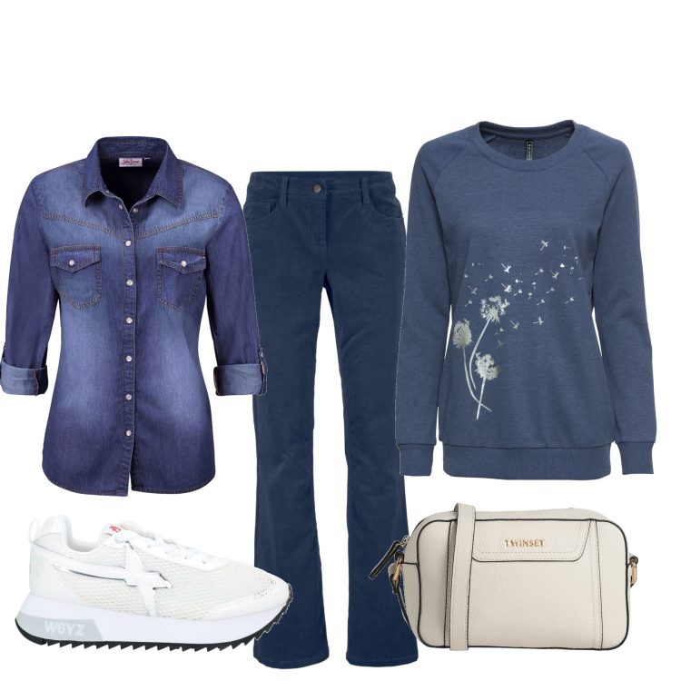 Outfit donna - Total look #1456367. Stile Basic per Tutti i giorni. Abbinamento con camicie, pantaloni, felpe, sneakers, borse a tracolla.