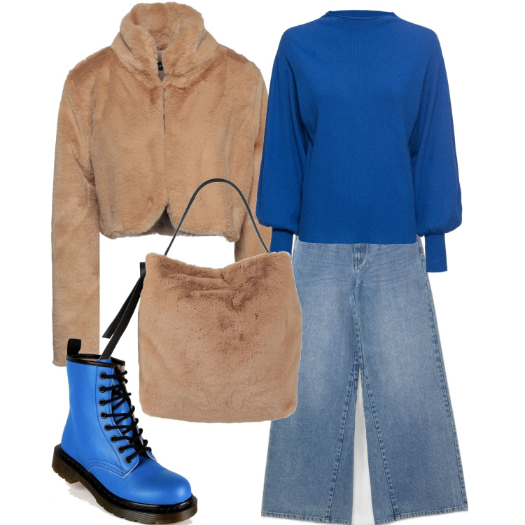 Outfit donna - Al cinema con le amiche. Stile Urban per Serata fuori. Abbinamento con maglieria, cappotti, borse a mano, anfibi, jeans.