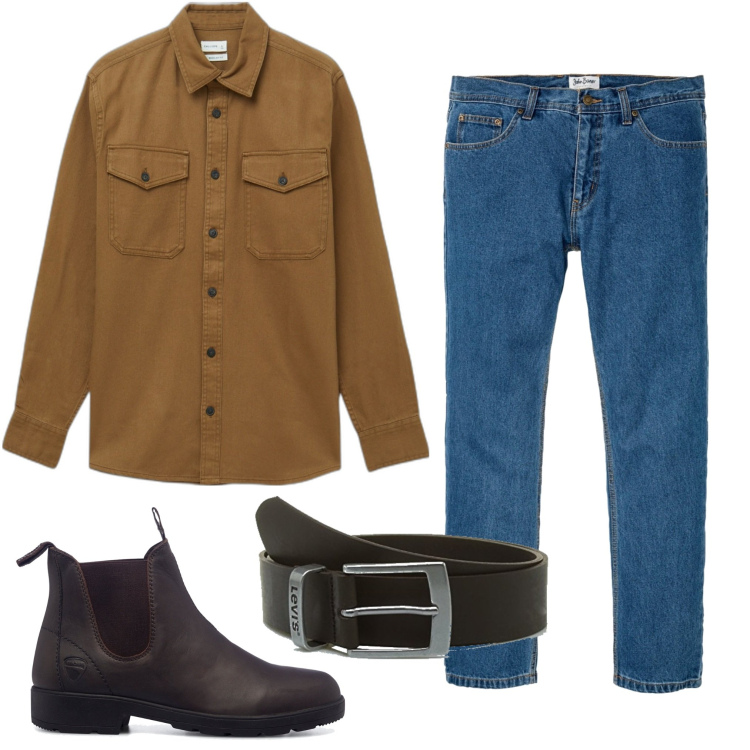 Outfit uomo - Cintura Levi\'s. Stile Casual per Tutti i giorni. Abbinamento con jeans dritti, camicie, stivali e stivaletti, cinture.