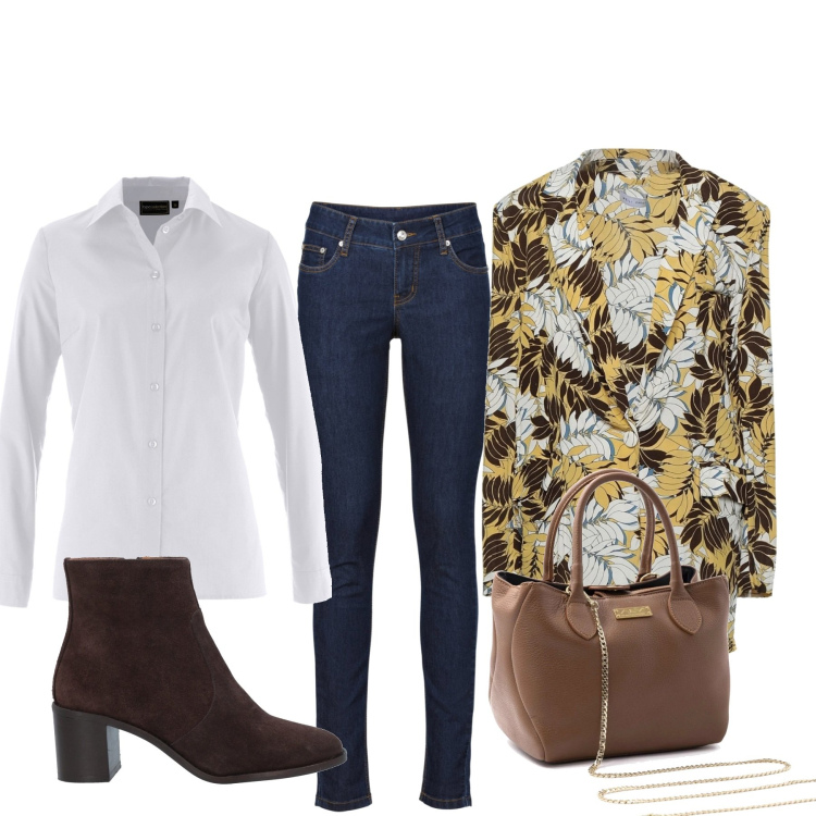 Outfit donna - Total look #1456963. Stile Basic per Tutti i giorni. Abbinamento con jeans skinny, camicie, stivaletti, blazer, borse a mano.