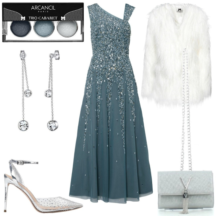 Outfit donna - Una notte da Favola. Stile Chic per Cerimonia. Abbinamento con vestiti lunghi, décolleté, cappotti, clutch, ombretti, orecchini.