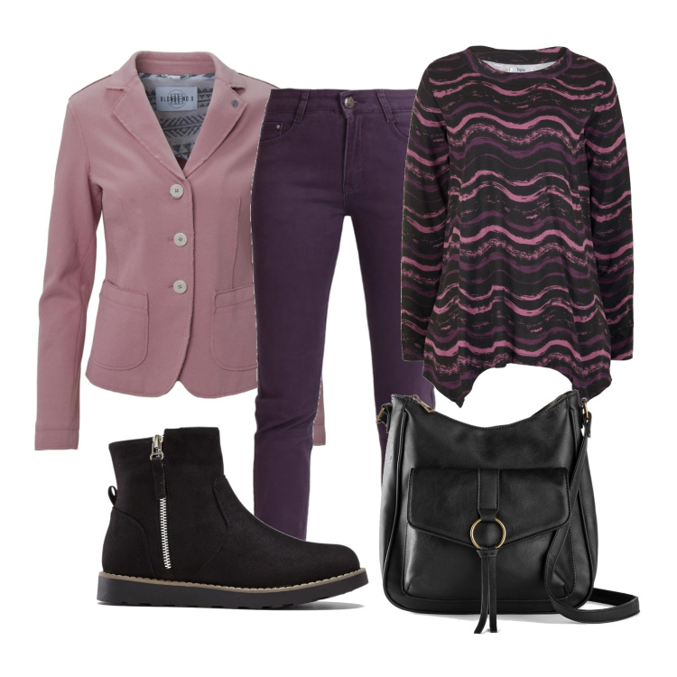 Outfit donna - Casual #18759. Stile Casual per Ufficio. Abbinamento con stivaletti, maglieria, borse a tracolla, pantaloni, giacche.