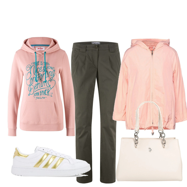 Outfit donna - Total look #1457270. Stile Basic per Tutti i giorni. Abbinamento con pantaloni chino, felpe con cappuccio, borse a mano, giacche, sneakers.