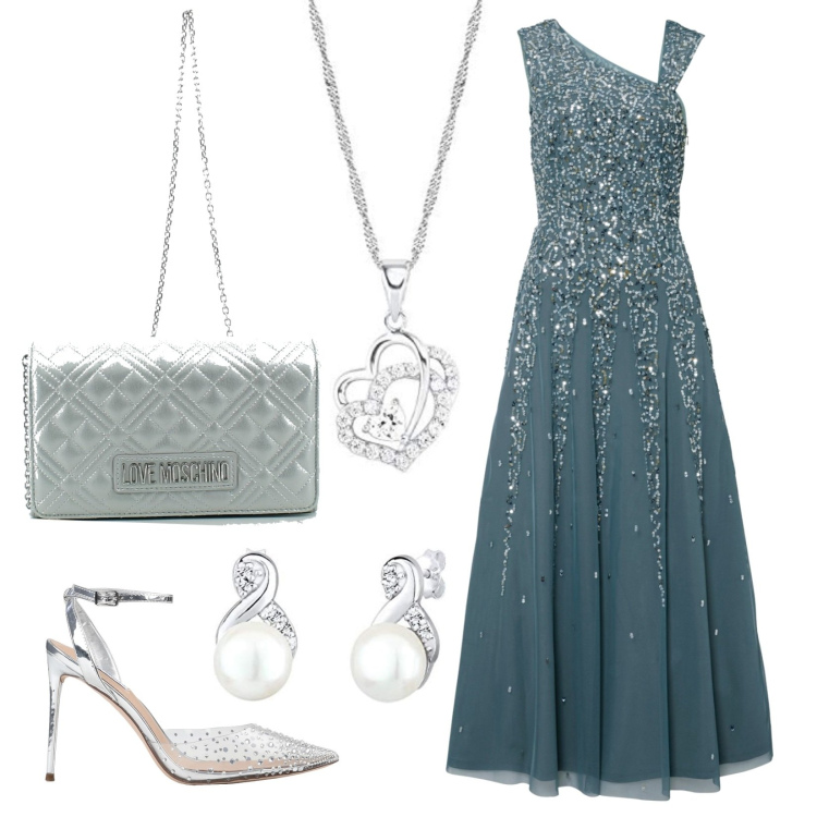 Outfit donna - Come Cenerentola al ballo. Stile Glamour per Cerimonia. Abbinamento con vestiti lunghi, décolleté, clutch, orecchini, ciondoli.
