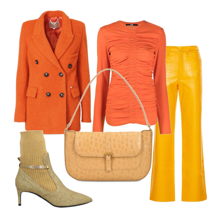 Outfit donna - Total look #1457418. Stile Glamour per Serata fuori. Abbinamento con stivaletti, top, cappotti, pantaloni, borse a spalla.