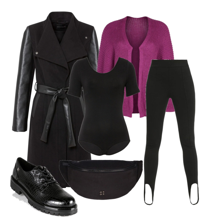Outfit donna - Inserti in ecopelle. Stile Casual chic per Tutti i giorni. Abbinamento con body, cappotti, leggings, cardigans, francesine, marsupi.