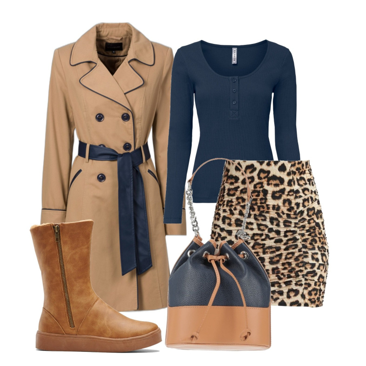 Outfit donna - Ghost outfitter- trench on trend. Stile Trendy per Tutti i giorni. Abbinamento con trench, stivali, maglieria, borse a mano, minigonne.