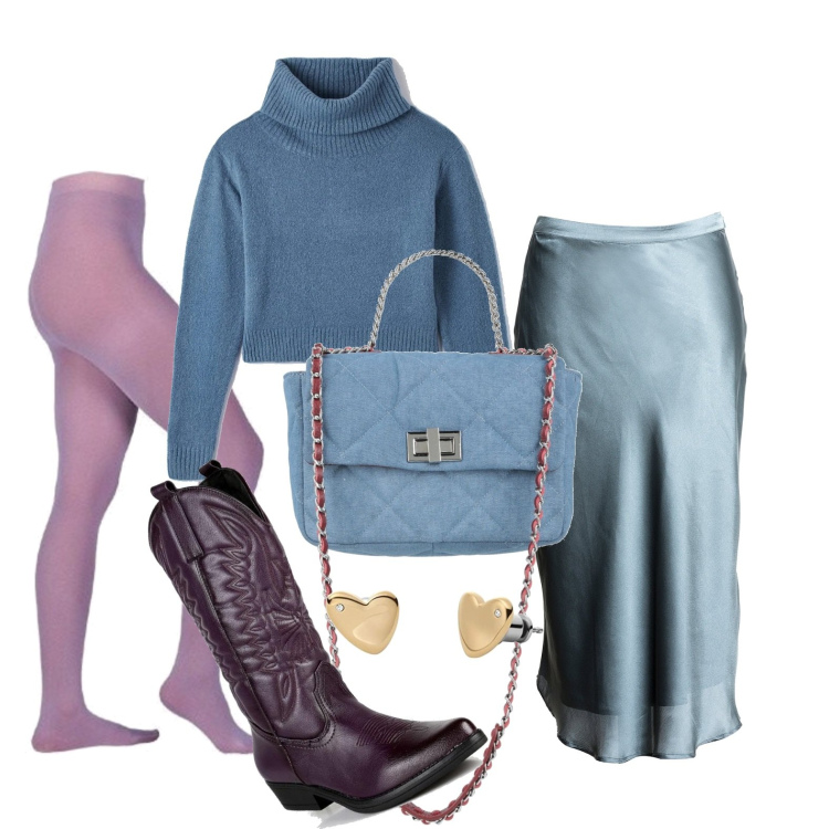Outfit donna - Ghost outfitter- la gonna satin. Stile Casual chic per Tutti i giorni. Abbinamento con borse a mano, maglieria, stivaletti texani, gonne longuette, collant, orecchini.