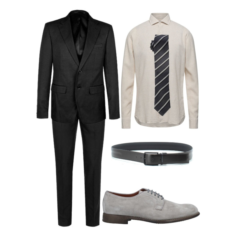Outfit uomo - Chiaro scuri. Stile Business/Elegante per Cerimonia. Abbinamento con pantaloni, cinture, scarpe stringate, camicie, cravatte.