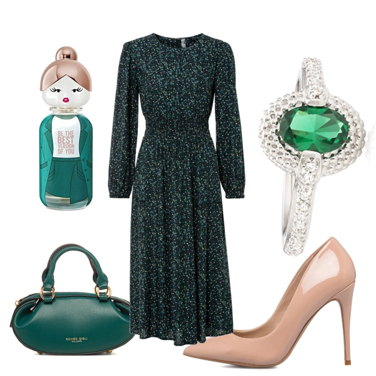 Outfit donna - Total look #1457896. Stile Romantica per Serata fuori. look ideale per Petite. Abbinamento con vestiti midi/longuette, borse a mano, décolleté, profumi, anelli.
