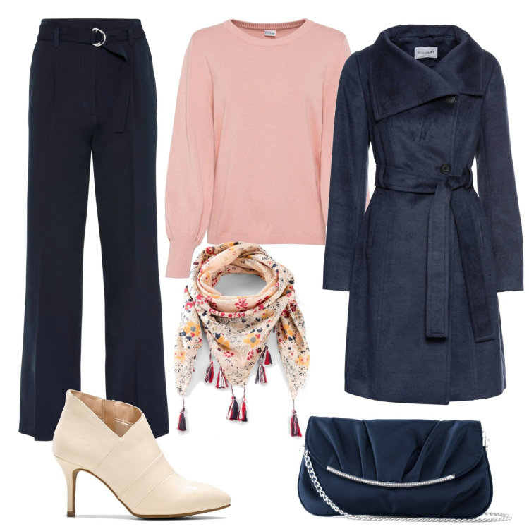 Outfit donna - BonPrix Sales. Stile Bon Ton per Serata fuori. Abbinamento con pochette, pantaloni, cappotti, maglieria, stivaletti, foulard.