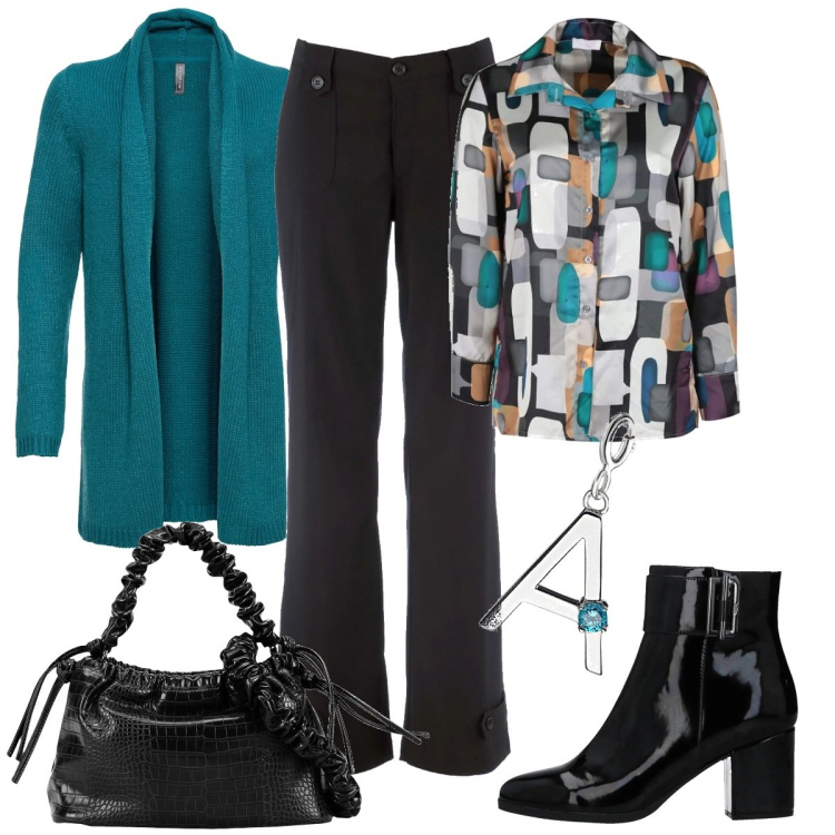 Outfit donna - Camicetta e cardigan. Stile Casual chic per Tutti i giorni. Abbinamento con pantaloni, cardigans, stivaletti, borse a mano, camicie, ciondoli.