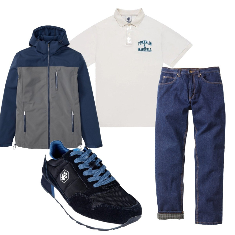 Outfit uomo - Total look #1457988. Stile Trendy per Tutti i giorni. Abbinamento con jeans dritti, giacche, sneakers, polo.